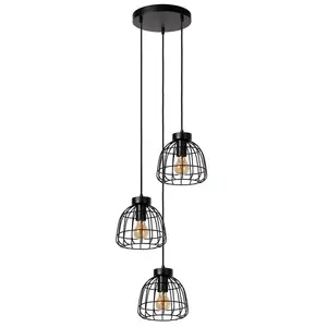 Lucide Filox Retro Pendant Light - 3xE27 - Black