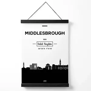 Middlesbrough Black and White City Skyline Medium Poster with Black Hanger