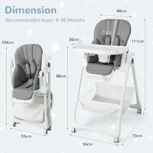 Costway Adjustable Baby High Chair Convertible Infant Dining Chair With 5-point Harness