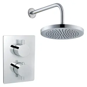 Round Wall Concealed Thermostatic Shower Valve Set with Fixed Head - Chrome