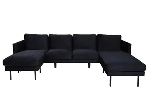 Zoom U Shape Sofa Set , Black Velvet Sofas