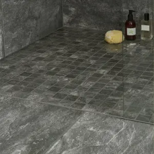 Shaded slate Anthracite Matt Porcelain Mosaic tile sheet, (L)300mm (W)300mm