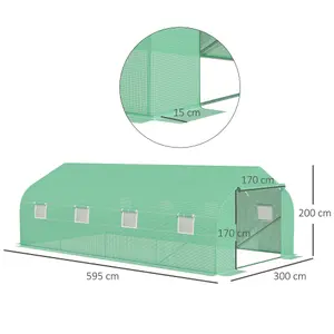 Outsunny 6 x 3M Walk in Polytunnel Greenhouse Large Outdoor Grow House w/ Door