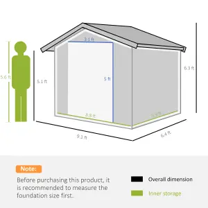 Outsunny 9 x 6FT Galvanised Garden Storage Shed with Sliding Door, Dark Grey