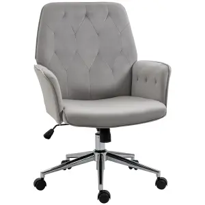 Vinsetto Velvet-Feel Fabric Office Swivel Chair Mid Back Computer Desk with Adjustable Seat, Arm - Light Grey