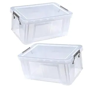 3 x 15 Litres Multipurpose Strong Reinforced Clear Snap Closure Storage Containers With Lids & Handles