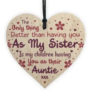 Red Ocean Cute Auntie Heart Plaque Wooden Auntie Birthday Christmas Gifts Sister Plaque Keepsake