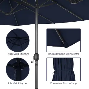 Costway 4.5m Double-Sided Parasol W/ Base and Crank Outdoor Twin Large Patio Umbrella