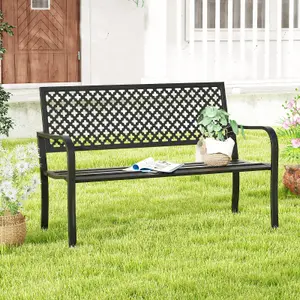 Costway Outdoor Garden Bench 2-Person Heavy Duty Metal Bench w/ Backrest