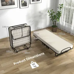 COSTWAY Folding Bed with 10cm Memory Foam Mattress Portable Fold-up Sleeping Cot 4 Wheels