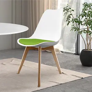 Soho White & Green Plastic Dining Chair with Squared Light Wood Legs