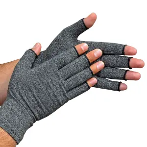 1 x Pair of Fingerless Arthritis Gloves - Provide Relief & Compression for Painful, Swollen, Arthritic Hands - Grey, Size Medium