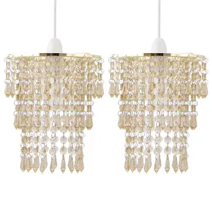 First Choice Lighting Set of 2 Amber Jewel Tiered Light Shades