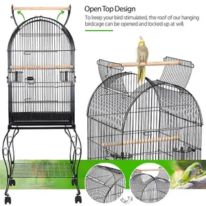 Yaheetech Black Open Top Metal Bird Cage Rolling Parrot Cage w/ Stand