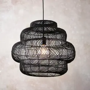 Luminosa Piacenza Single Pendant Ceiling Lamp, Black Rattan, Matt Black