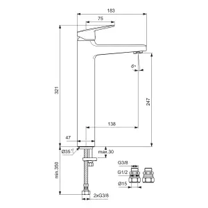 Ideal Standard Ceraplan Tall Chrome effect Square Basin Mono mixer Tap