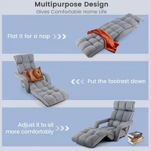 Costway Folding Sofa Chair 6 Positions Adjustable Floor Lazy Chair with Armrest Single Sofa