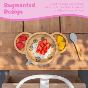 Bamboo Koala Baby Weaning Plate & Fork Set - Pink