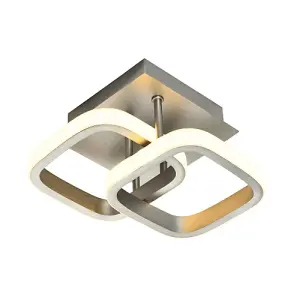 Contemporary Compact Double Head 40w LED Ceiling Light Fitting in Brushed Nickel