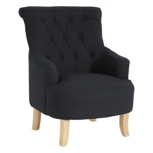 Interiors By Premier High Tufted Back Black Cotton Armchair, Striking Black Upholstered Mid Century Armchair For Livingroom