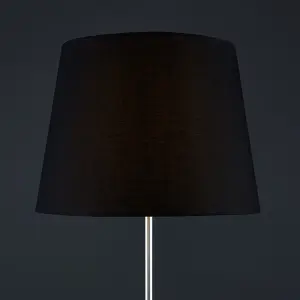 ValueLights Modern Floor Lamp In Brushed Chrome Metal Finish With Extra Large Black Shade