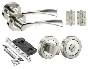 Twist Astrid Chrome / SN Dual Finish,  Bathroom Door Handles on Rose, 1 Internal Set, Ball Bearing Hinges, 64mm Tubular Latch - GG