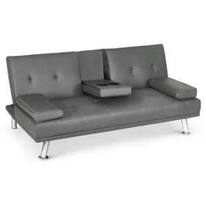 Manhattan 2 Seater Faux Leather Click Clack Sofa Bed - Grey