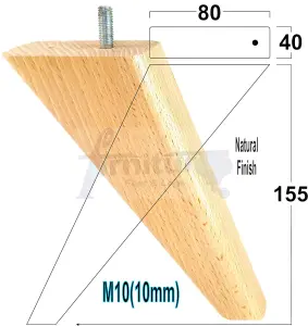 4x SOLID WOOD REPLACEMENT FEET 150mm HIGH ANGLED FURNITURE LEGS SOFAS CHAIRS STOOLS M10 Natural