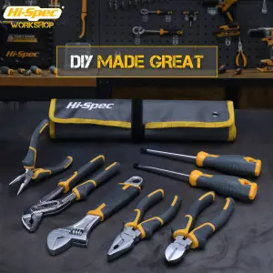 Hi-Spec 7pc Pliers & Spanner Wrench Home Hand Tool Kit Set. Repair Basics with Cutters and Screwdrivers in a Bag Holder