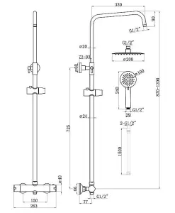 Aquarius Matt Black Exposed Thermostatic Bar Valve Overhead and Handheld Shower AQSH0694