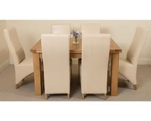 Richmond 140cm - 220cm Oak Extending Dining Table and 6 Chairs Dining Set with Lola Ivory Leather Chairs