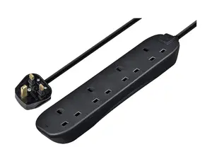 Masterplug 4 Socket Extension Lead 13A 2 Metre, Black