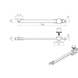 Screw Down Adjustable Casement Window Stay 246 x 19mm Polished Brass