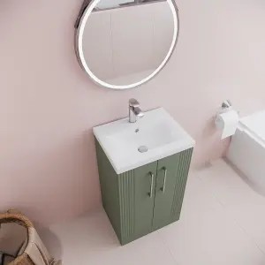 Retro 2 Door Floor Standing Vanity Unit with Mid-Edge 1 Tap Hole Ceramic Basin - 500mm - Satin Green - Balterley