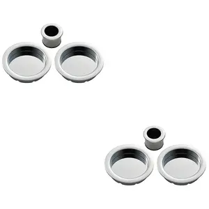 2 PACK - 29mm Sliding Door Rose & 2x 56mm Round Flush Finger Pulls - Polished Chrome