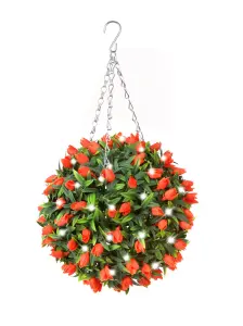 Best Artificial Pre-Lit Outdoor 28cm Orange Tulip hanging Plastic Flower Topiary Ball