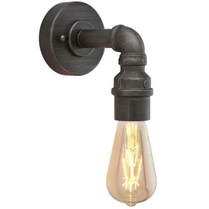 Industrial Indoor Wall Light Aged Pewter Exposed Pipe Vintage Filament Lamp