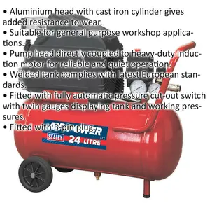 High-Performance 24L Direct Drive Air Compressor with 1.5hp Motor and Auto Pressure Cut-Out