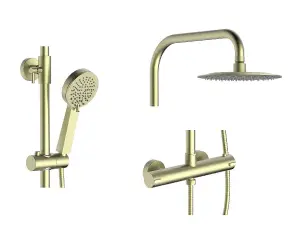 Aquarius RainLux Eco Round Adjustable Exposed Bar Shower System Brushed Brass