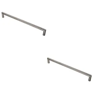 2 PACK - Knurled Mitred Door Pull Handle 470 x 20mm 450mm Fixing Centres Satin Steel