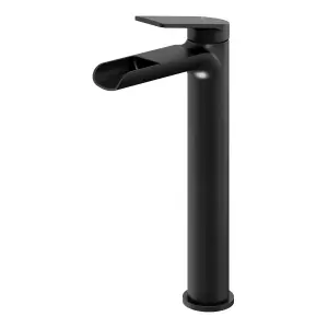 GoodHome Ajeeta Tall Matt Black Round Basin Mixer Tap