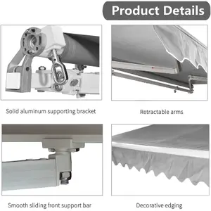 2.5M x 2M Retractable Awning, Manual Awnings for Patio Sun Shade Shelter, Grey