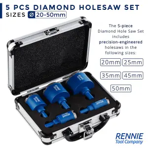 5 Piece Set (20/25/35/45/50mm) Diamond Hole Saw Drill Bit Set For Tiles, Ceramic, Porcelain. Holesaw