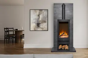 Acantha Horizon Electric Stove with Log Storage in Black