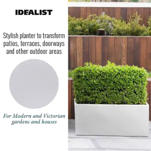 Set of 2 IDEALIST™ 65cm Long Trough Rectangular Garden Planter, White Reinforced Stone Outdoor Large Plant Pots L65 W19 H30 cm