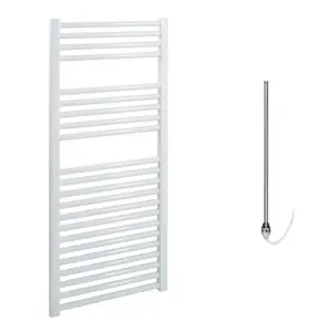 Bray Electric Heated Towel Rail, Prefilled, Straight, White - W500 x H1000 mm