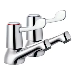 Bathroom 1/2" Lever Taps Chrome Basin Sink Round Modern Hot Cold Kitchen