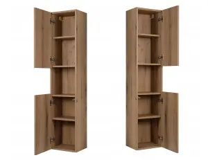 Bathroom Wall Cabinet Tall Slim 2 Door Floating Storage Unit Oak Effect Nova