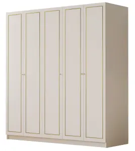 MARIE XL 5 Door Gold White Wardrobe