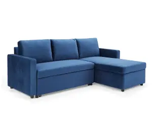 Dorset 3 Seater Pull-Out Reversible Chaise Sofa Bed, Blue Velvet